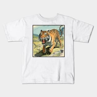 Colorful Tiger Cartoon Vintage Bengals Tiger Drawing Comics Fearless Tiger Kids T-Shirt